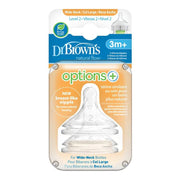 Dr. Brown's Options+ Natural Flow Wide-Neck Bottle Nipples Level 2 (3M+ Medium Flow) 2 Pack