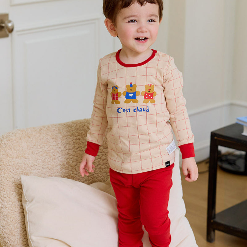 Spandex Brushed Fabric pajamas set-Bears Trio