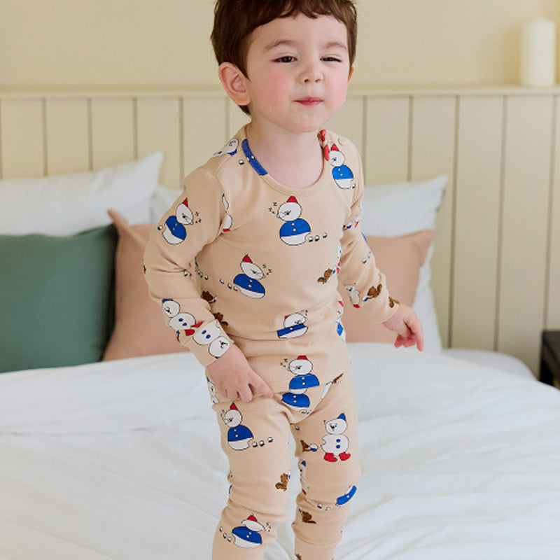 Spandex Brushed Fabric pajamas set-Snow Man
