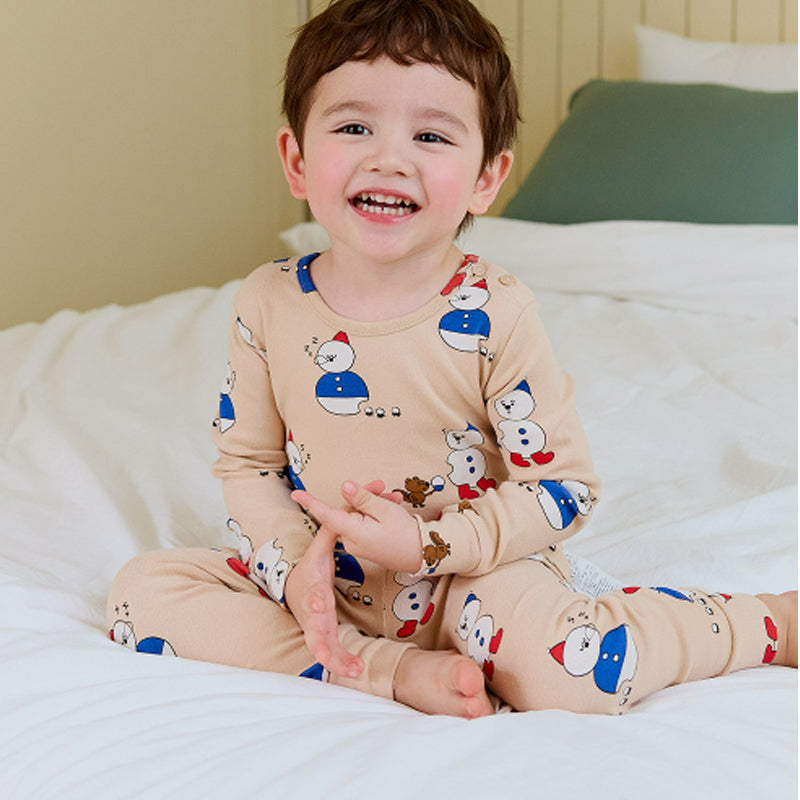 Spandex Brushed Fabric pajamas set-Snow Man