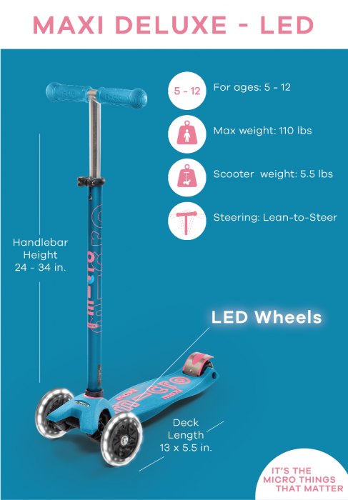 Micro Kickboard Maxi Deluxe With LED Wheels Age 5-12