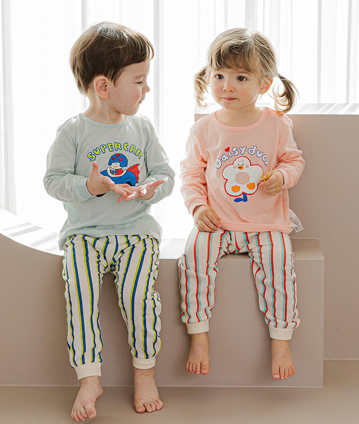Korean Kids Jacquard Pajamas Set-Daisy duck