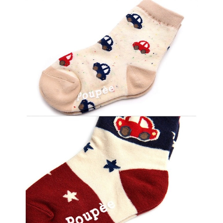 Kids Cotton Crew Socks Set-Car