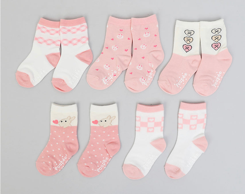 Kids Cotton Crew Socks Set-Pinkday