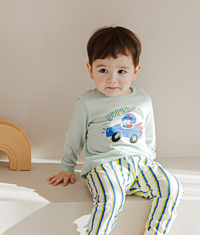 Korean Kids Jacquard Pajamas Set-Super Car