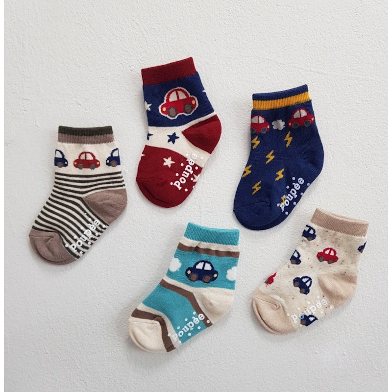 Kids Cotton Crew Socks Set-Car