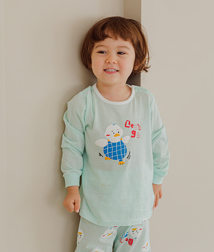 Korean Kids Jacquard Pajamas Set-Waddle Duck