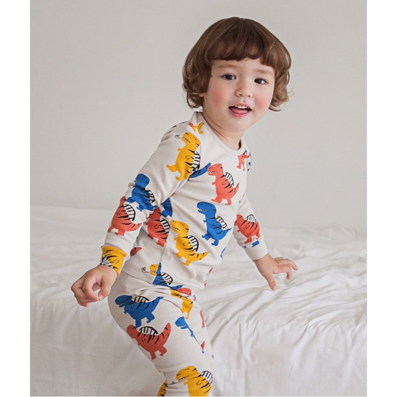 Spandex  Brushed Fabric pajamas set-Dino park