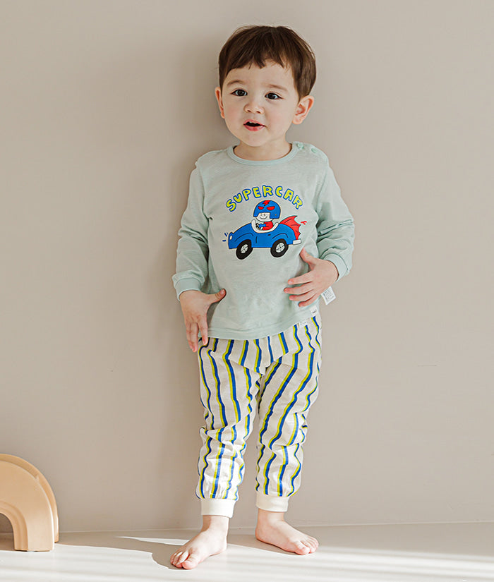 Korean Kids Jacquard Pajamas Set-Super Car
