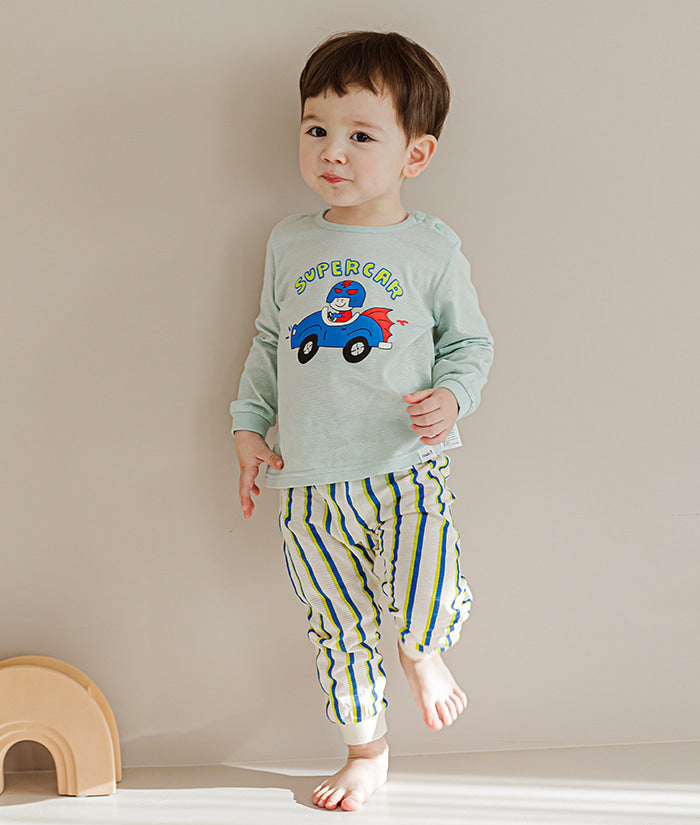 Korean Kids Jacquard Pajamas Set-Super Car