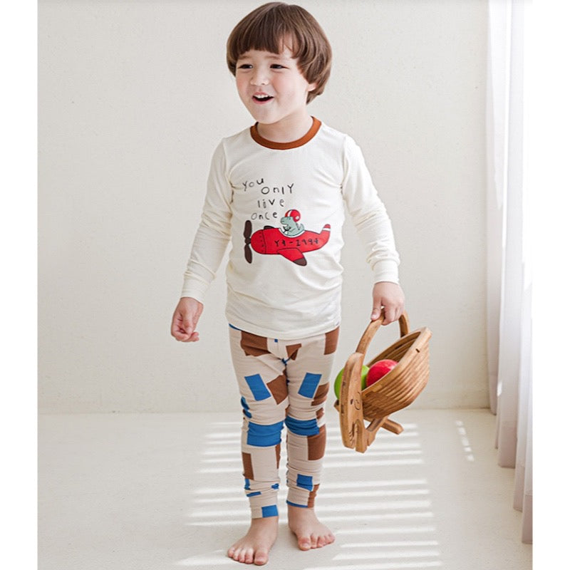 Single Spandex Fabric Pajamas set-Airplane