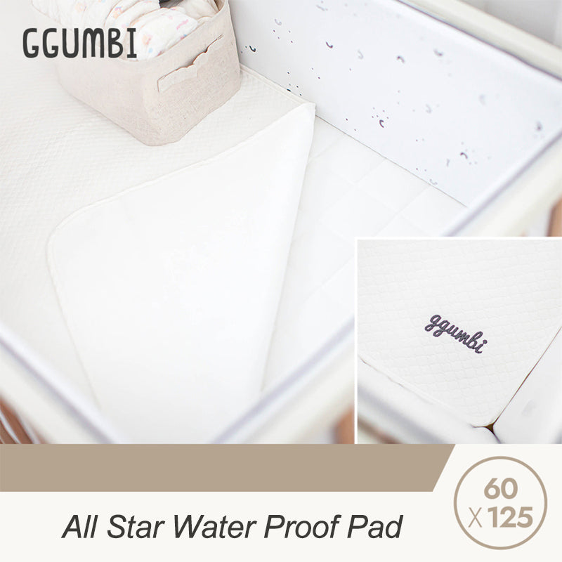 GGUMBI All Star Wood Baby Crib Full Set ( Baby Crib + Mattress + Cushion Guard 3P + Water Proof Pad + Diaper Changing Table Set )