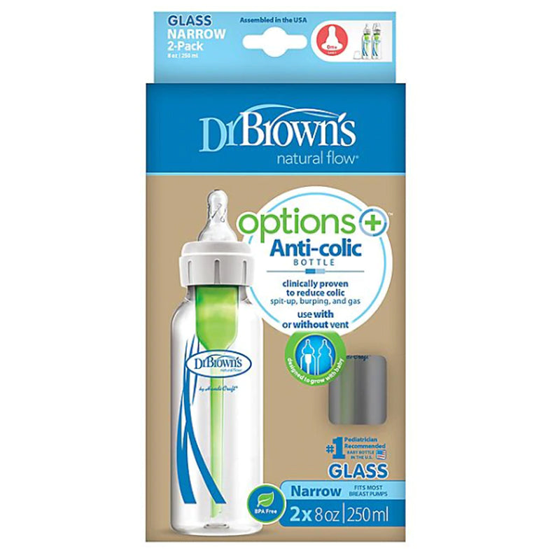 Dr. Brown's Options+  Narrow Neck Glass Baby Bottles 8 oz 2-Pack
